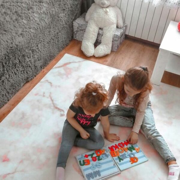 Indoor vinyl PVC carpet White and pink stone