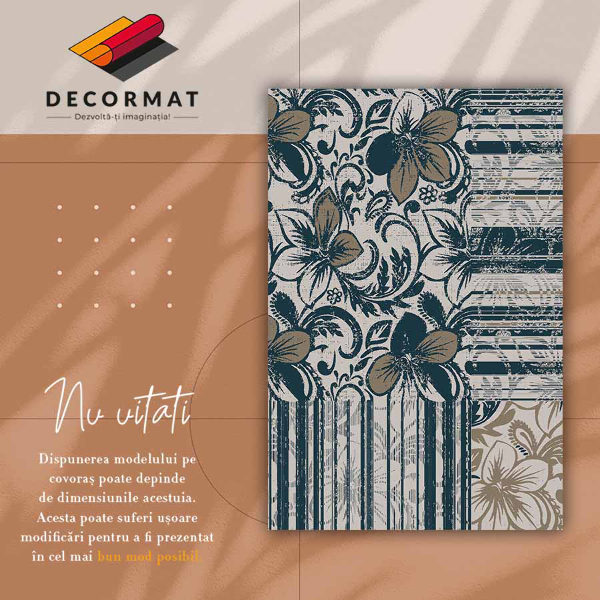 Fashionable vinyl rug Flowers and lines