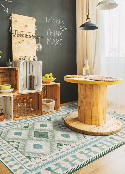 Fashionable PVC carpet Green rhombuses