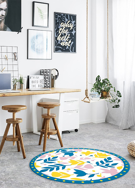 Round vinyl rug abstract flowers