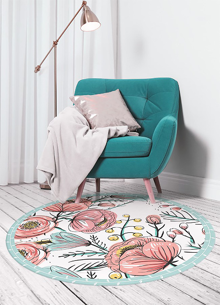 Round vinyl rug delicate flowers