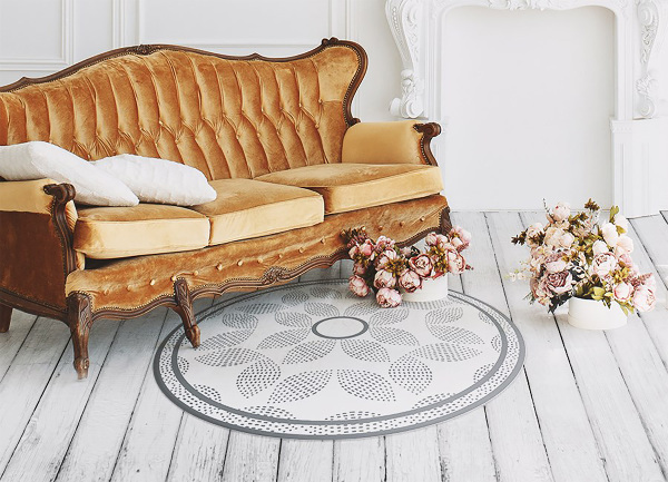 Round vinyl rug dot flowers