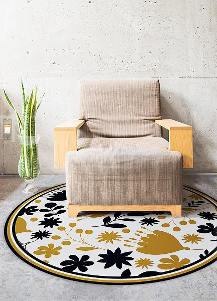 Indoor vinyl rug flowery pattern