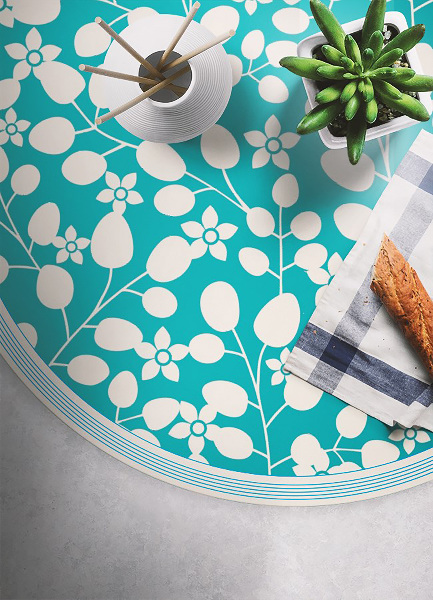 Round vinyl rug flowery stalks
