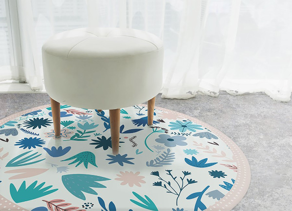 Round interior PVC carpet meadow flowers
