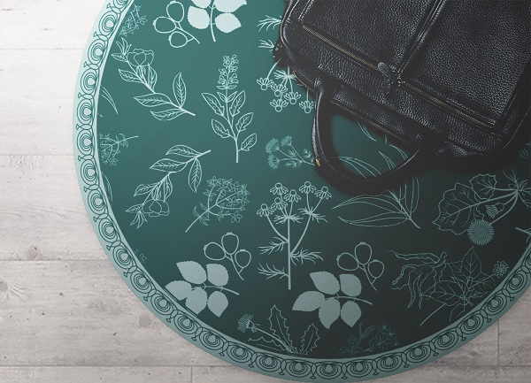 Round interior PVC carpet Botanical flowers