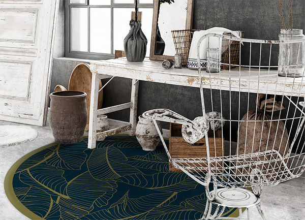 Round interior PVC carpet skeleton leaves