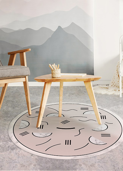 Round vinyl rug abstract shapes