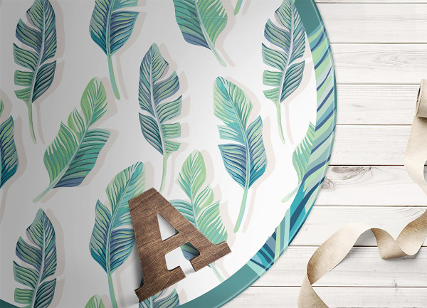 Round interior PVC carpet tropical leaves
