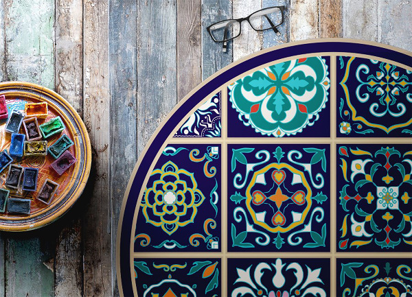 Fashionable Round PVC rug Portuguese tiles