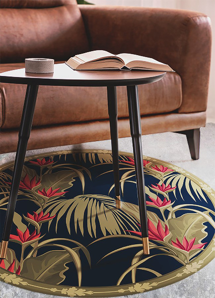 Round vinyl rug exotic vegetation