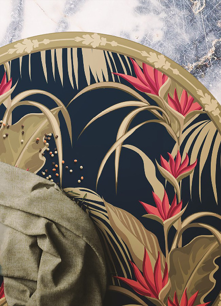 Round vinyl rug exotic vegetation