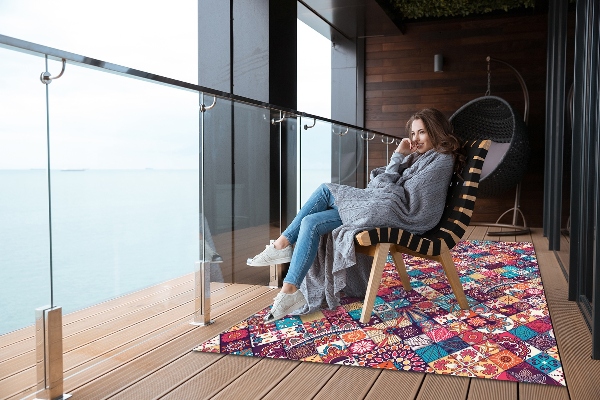 Outdoor mat for patio colorful mosaic