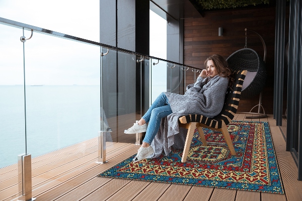 Outdoor terrace carpet folk pattern