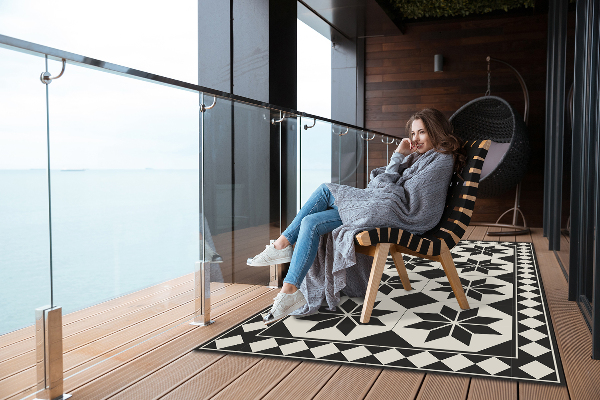 Balcony rug Black-and-white stars