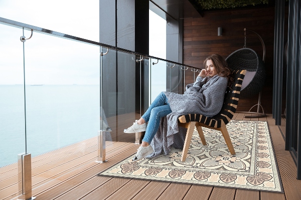 Modern terrace mat Vintage peacock feathers