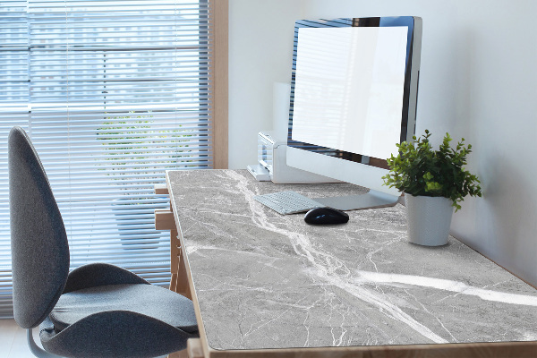 Large desk pad PVC protector gray marble