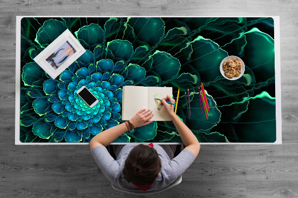 Large desk mat table protector green flower