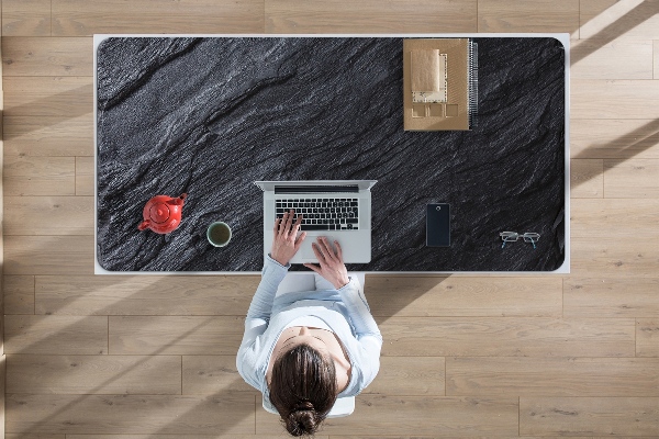 Large desk mat table protector black marble
