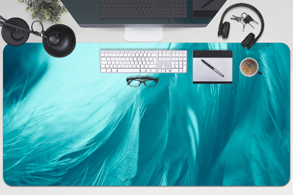 Full desk protector blue feathers