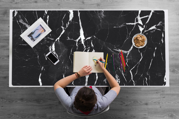 Large desk mat table protector black marble
