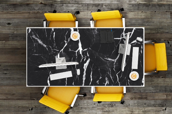 Large desk mat table protector black marble