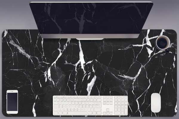 Large desk mat table protector black marble