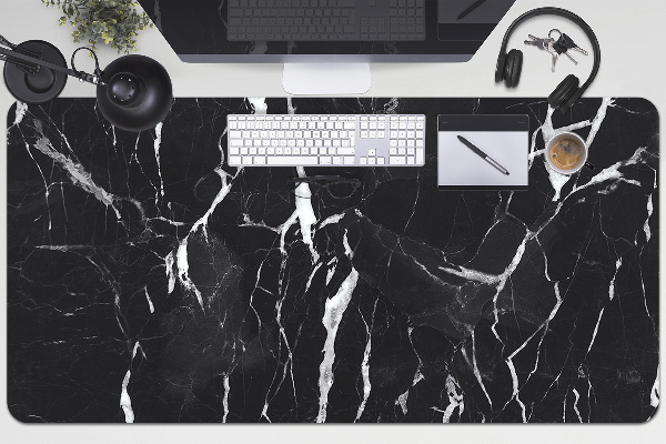 Large desk mat table protector black marble