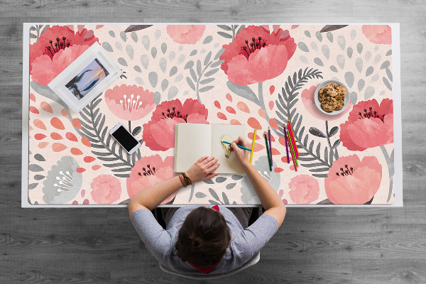 Large desk mat table protector painted poppies