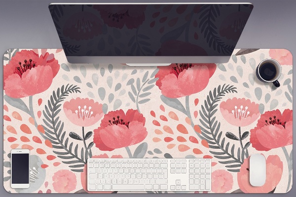 Large desk mat table protector painted poppies