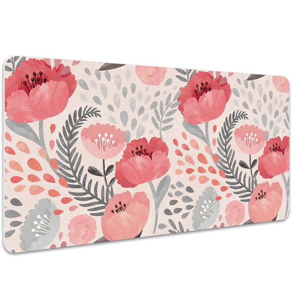 Large desk mat table protector painted poppies