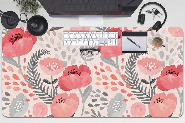 Large desk mat table protector painted poppies