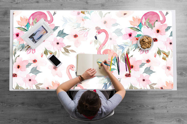 Desk pad Flamingos flowers