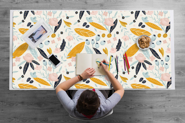 Full desk protector pastel leaves