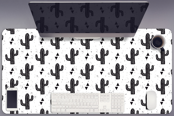 Full desk mat black cacti