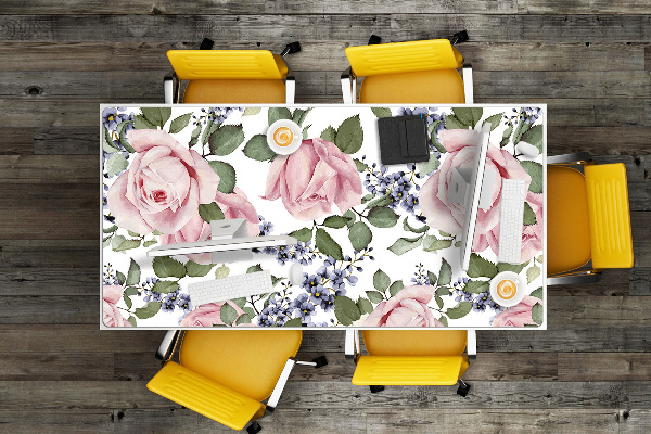 Large desk mat table protector Watercolor roses
