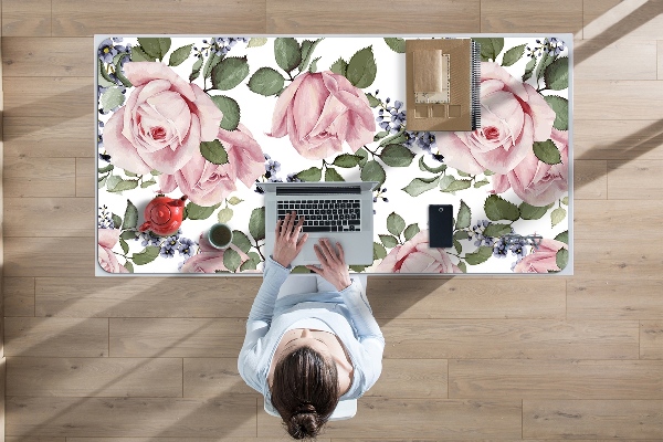 Large desk mat table protector Watercolor roses
