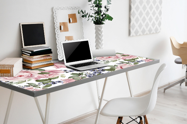 Large desk mat table protector Watercolor roses