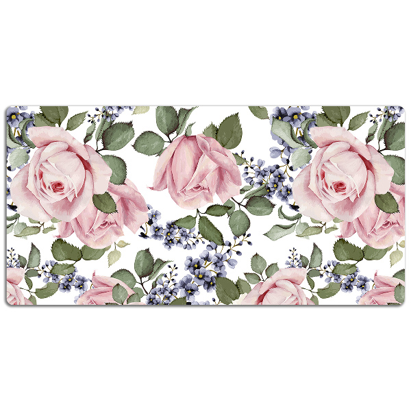 Large desk mat table protector Watercolor roses