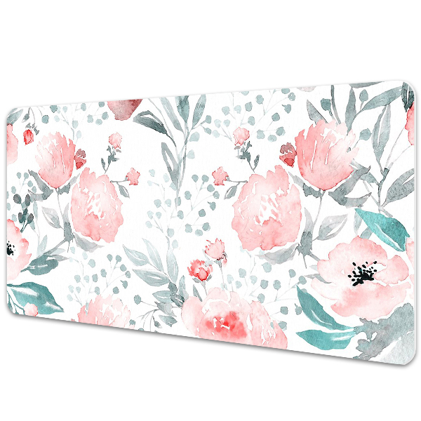 Large desk mat table protector painted poppies