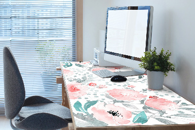 Large desk mat table protector painted poppies