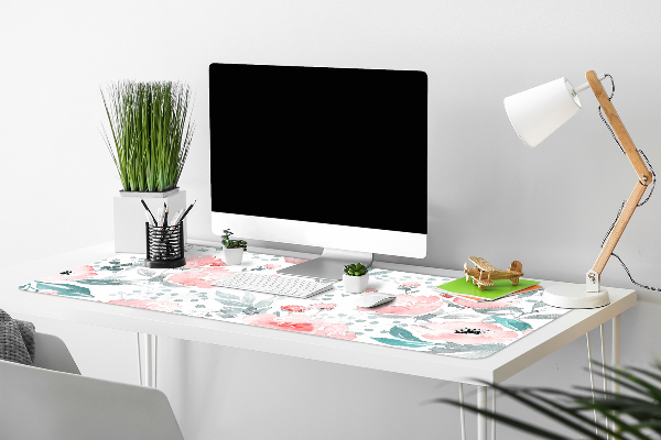 Large desk mat table protector painted poppies