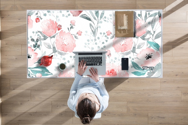Large desk mat table protector painted poppies