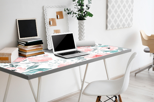 Large desk mat table protector painted poppies