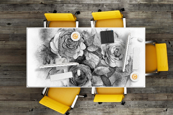 Full desk pad Black-and-white roses