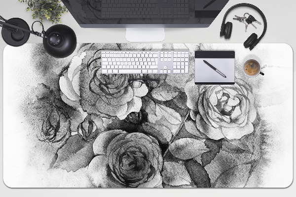Full desk pad Black-and-white roses