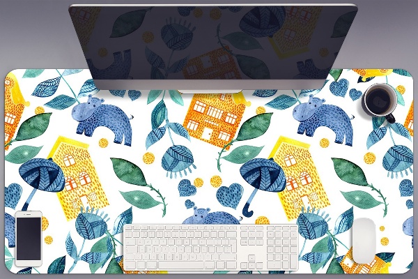 Full desk pad Hippos and houses