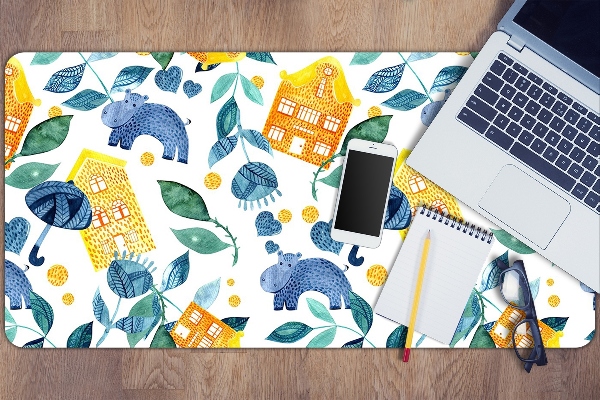 Full desk pad Hippos and houses