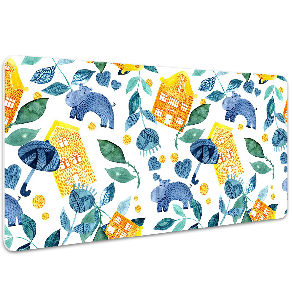 Full desk pad Hippos and houses
