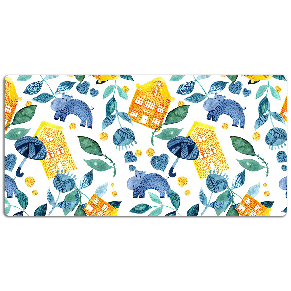 Full desk pad Hippos and houses